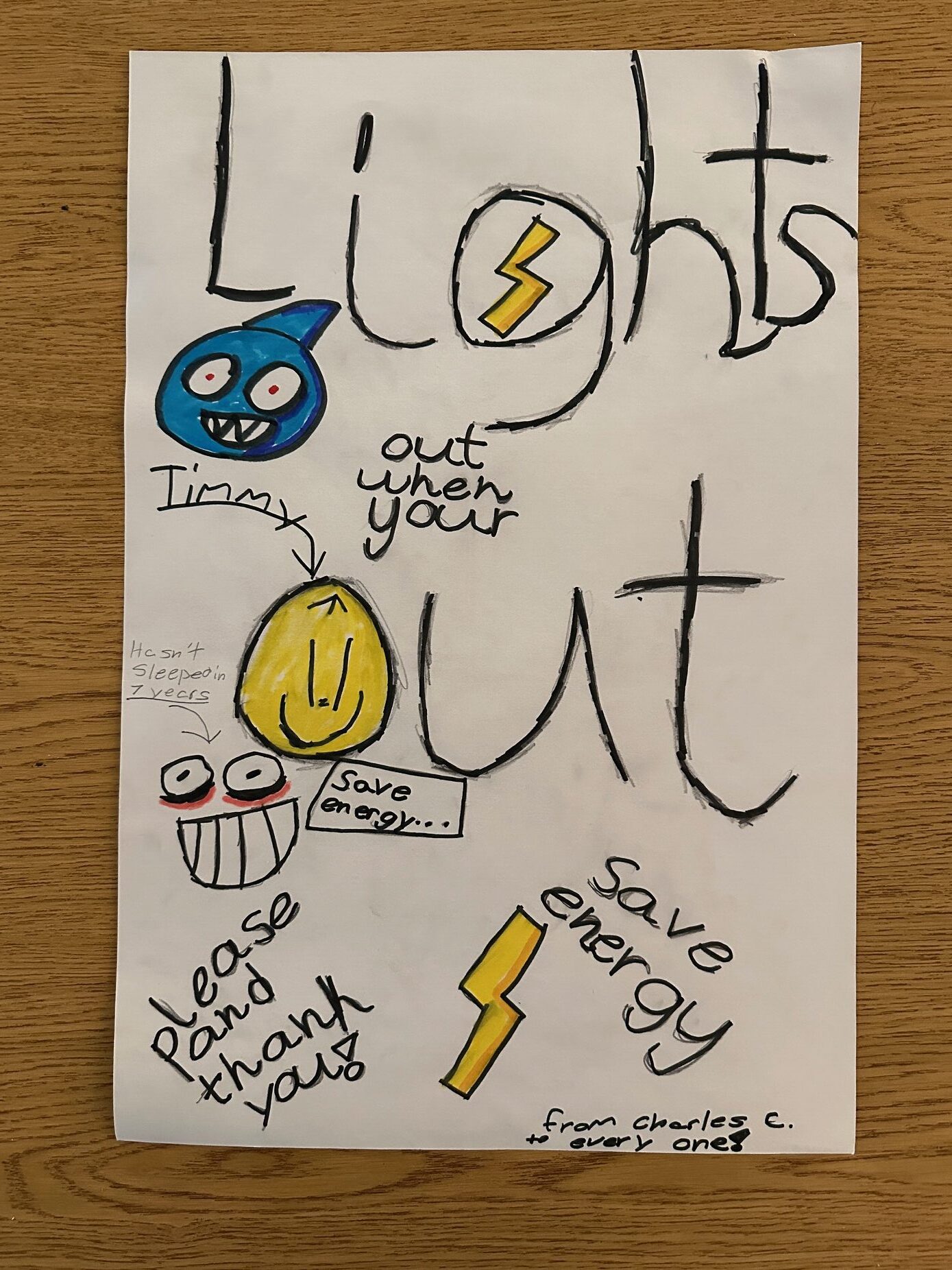 Student Poster that says "Lights Out" 